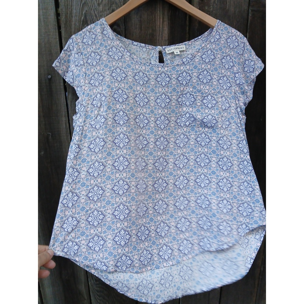 Artisan NY‎ Lite  Women's Blue Lavender And Pink  Cap Sleeve Blouse  Size M